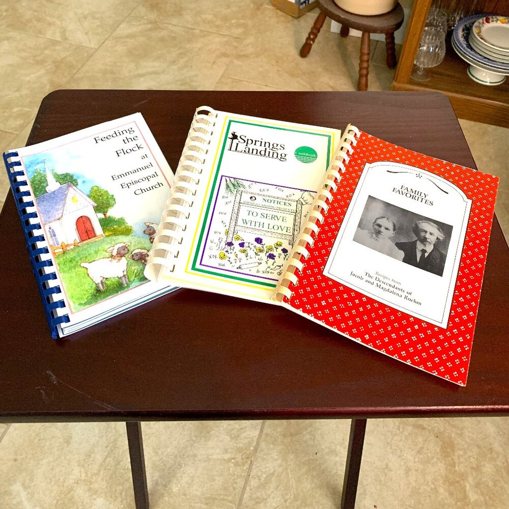 Vintage Cookbook Trio - Church, Family and Community Recipes - 3 Spiral Bound
